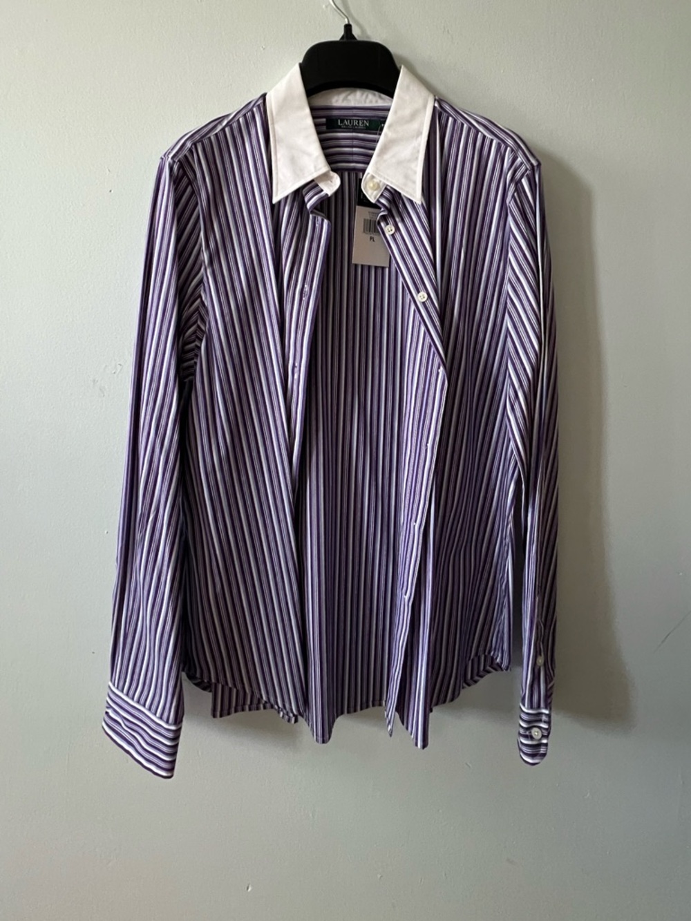 Ralph Lauren Purple and White Striped Button-Down Shirt
